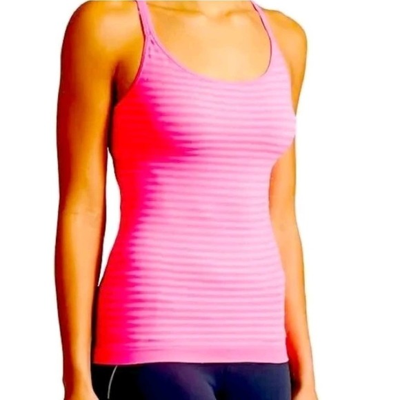 Athleta Seamless Racerback‎ Tank Top Built In Bra S Neon Pink Stripe - Picture 6 of 6